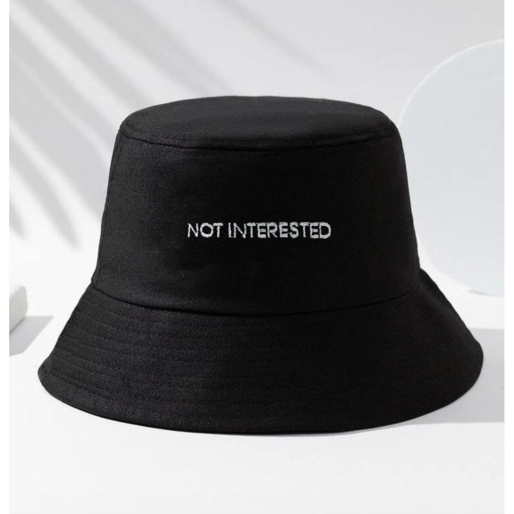 Not Interested Embroidered Black Bucket Hat Beach Unisex Sun Hat